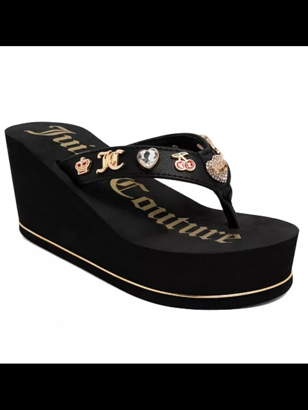 Juicy Couture Black Uchino Platform Thong Wedge Flip Flop Sandals